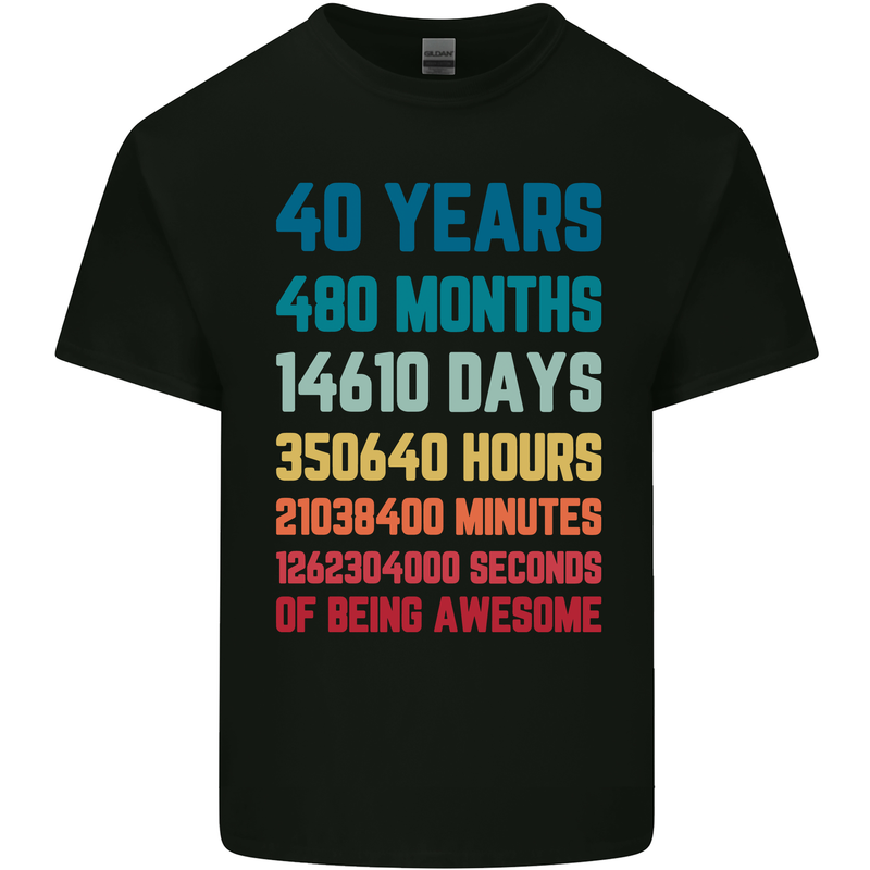 40th Birthday 40 Year Old Mens Cotton T-Shirt Tee Top Black