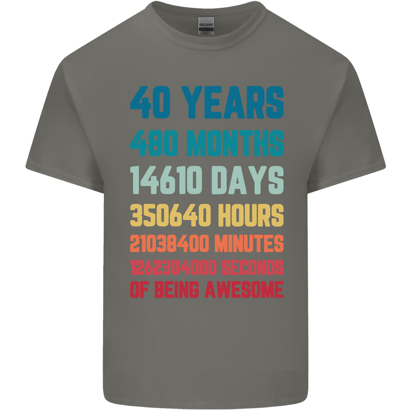 40th Birthday 40 Year Old Mens Cotton T-Shirt Tee Top Charcoal
