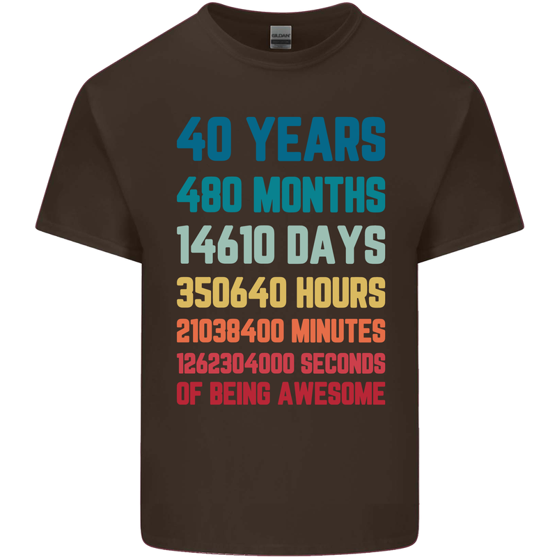 40th Birthday 40 Year Old Mens Cotton T-Shirt Tee Top Dark Chocolate