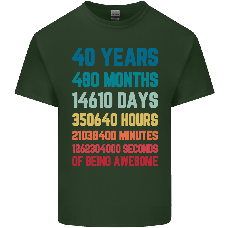 40th Birthday 40 Year Old Mens Cotton T-Shirt Tee Top Forest Green
