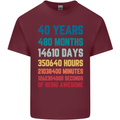 40th Birthday 40 Year Old Mens Cotton T-Shirt Tee Top Maroon