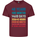 40th Birthday 40 Year Old Mens Cotton T-Shirt Tee Top Maroon