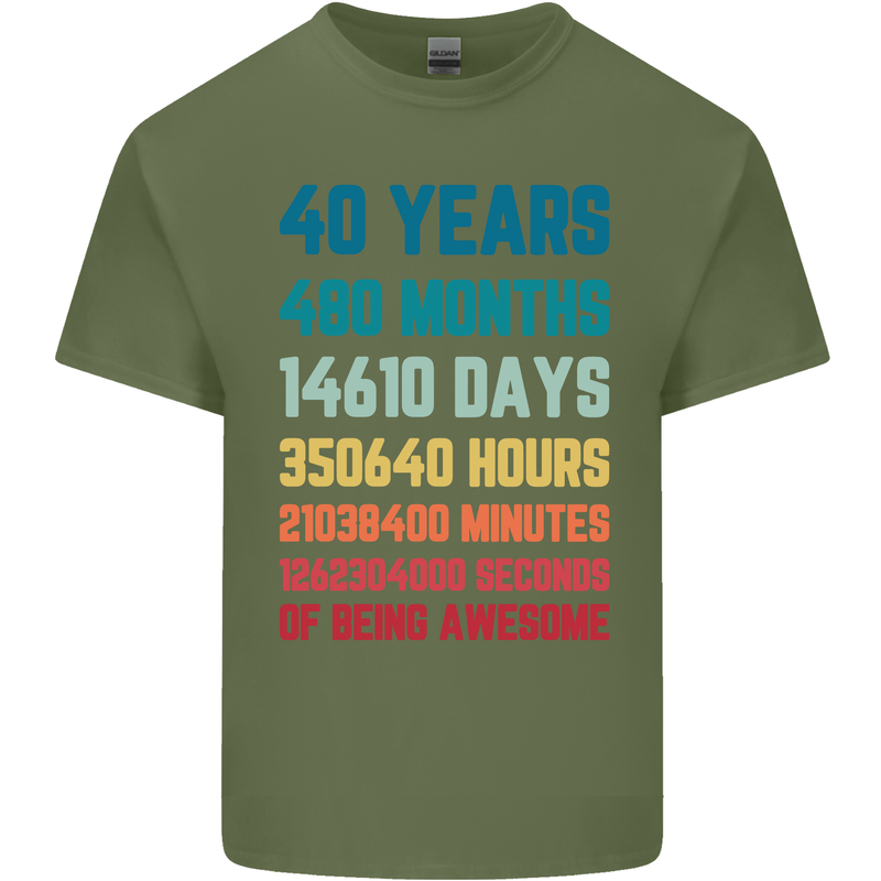 40th Birthday 40 Year Old Mens Cotton T-Shirt Tee Top Military Green