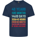 40th Birthday 40 Year Old Mens Cotton T-Shirt Tee Top Navy Blue