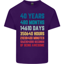 40th Birthday 40 Year Old Mens Cotton T-Shirt Tee Top Purple