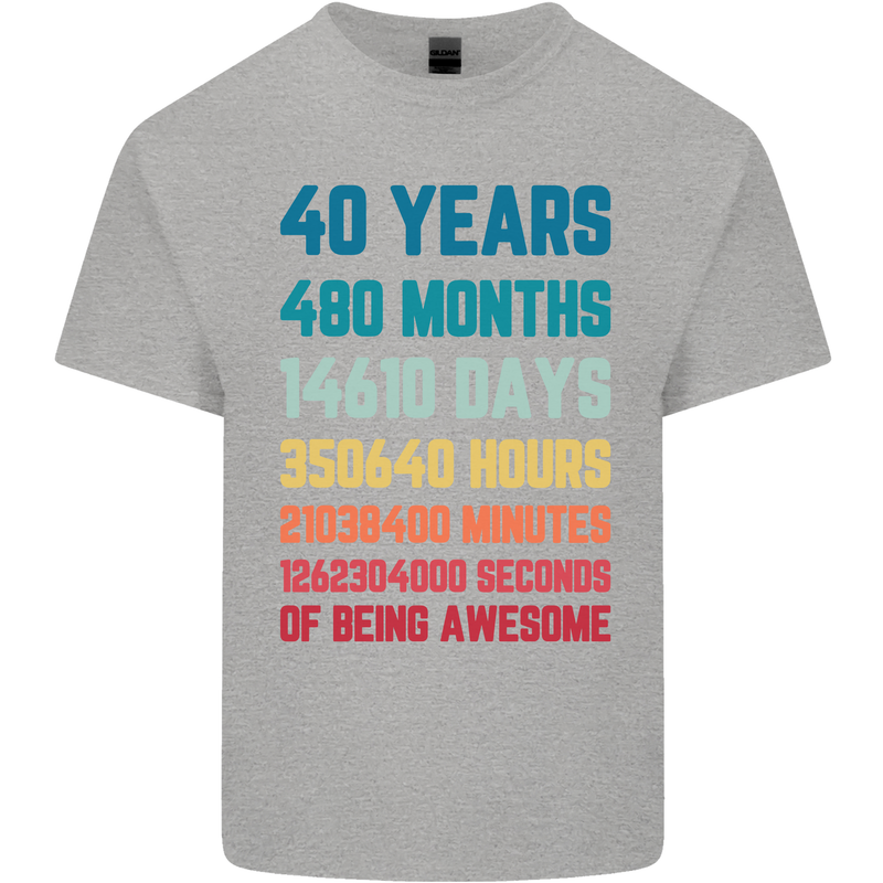 40th Birthday 40 Year Old Mens Cotton T-Shirt Tee Top Sports Grey