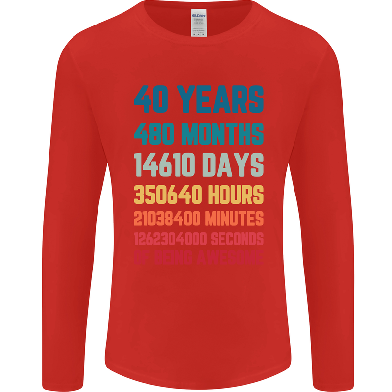 40th Birthday 40 Year Old Mens Long Sleeve T-Shirt Red