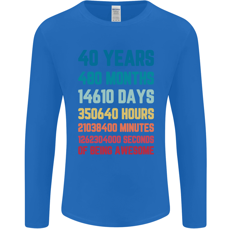 40th Birthday 40 Year Old Mens Long Sleeve T-Shirt Royal Blue