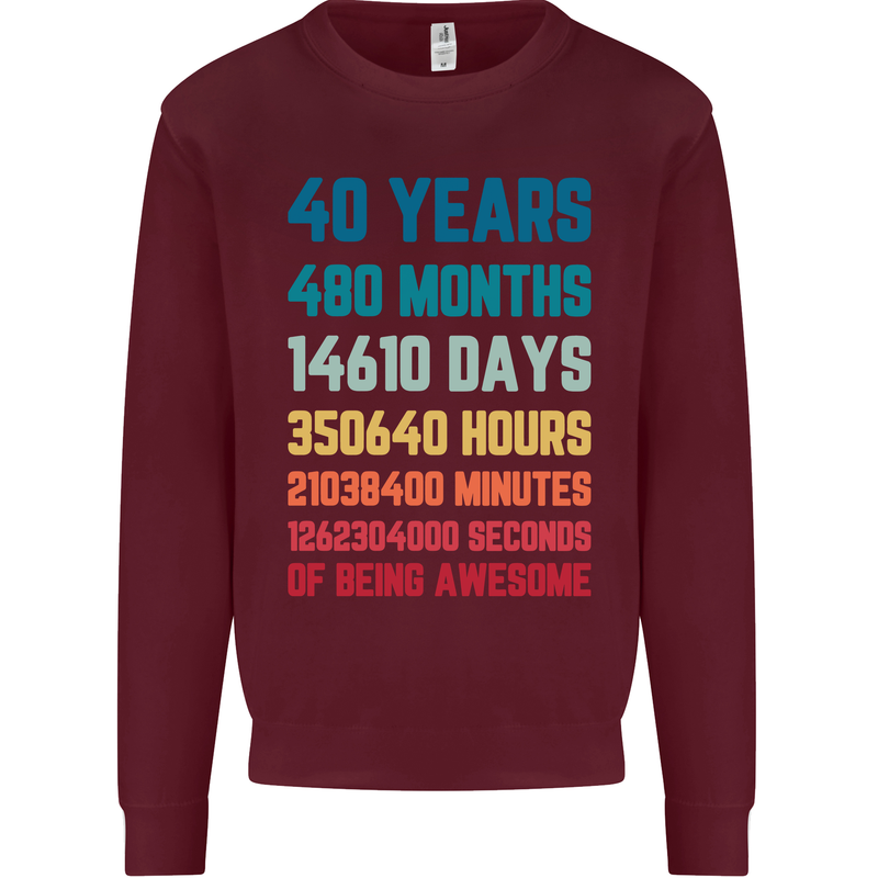 40th Birthday 40 Year Old Mens Sweatshirt Jumper Maroon