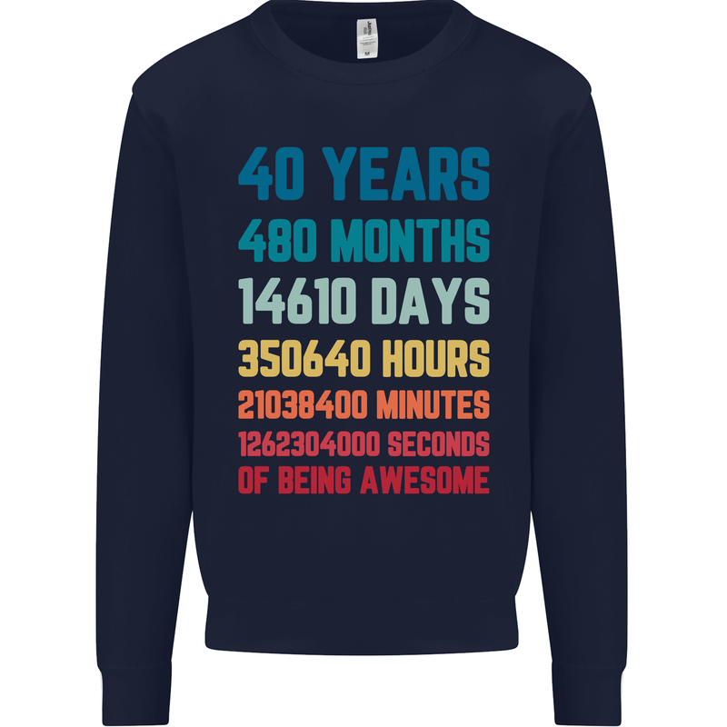 40th Birthday 40 Year Old Mens Sweatshirt Jumper Navy Blue
