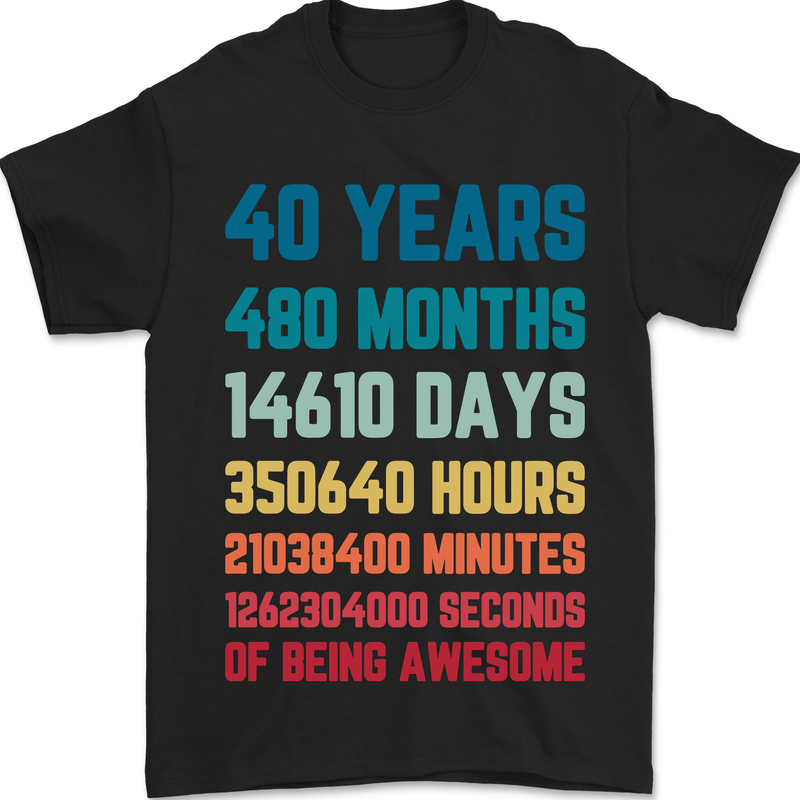 40th Birthday 40 Year Old Mens T-Shirt 100% Cotton Black