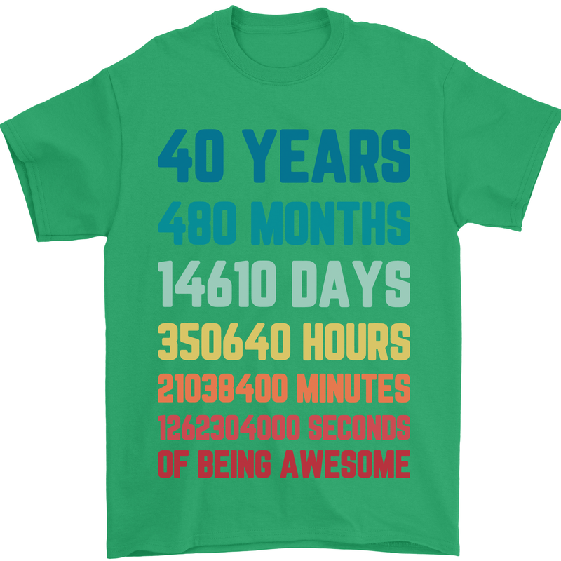 40th Birthday 40 Year Old Mens T-Shirt 100% Cotton Irish Green