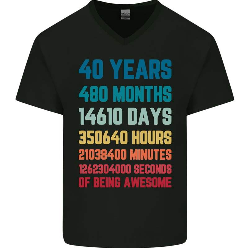 40th Birthday 40 Year Old Mens V-Neck Cotton T-Shirt Black