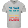 40th Birthday 40 Year Old Mens V-Neck Cotton T-Shirt Sports Grey