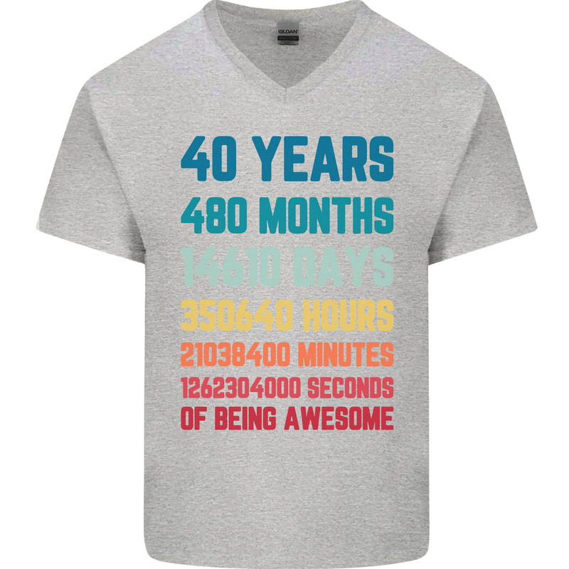 40th Birthday 40 Year Old Mens V-Neck Cotton T-Shirt Sports Grey