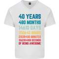 40th Birthday 40 Year Old Mens V-Neck Cotton T-Shirt White