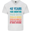 40th Birthday 40 Year Old Mens V-Neck Cotton T-Shirt White