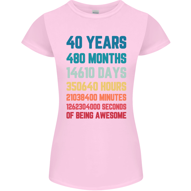 40th Birthday 40 Year Old Womens Petite Cut T-Shirt Light Pink