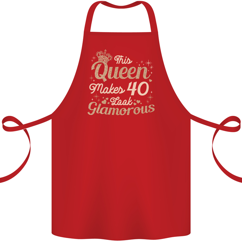 40th Birthday Queen Forty Years Old 40 Cotton Apron 100% Organic Red
