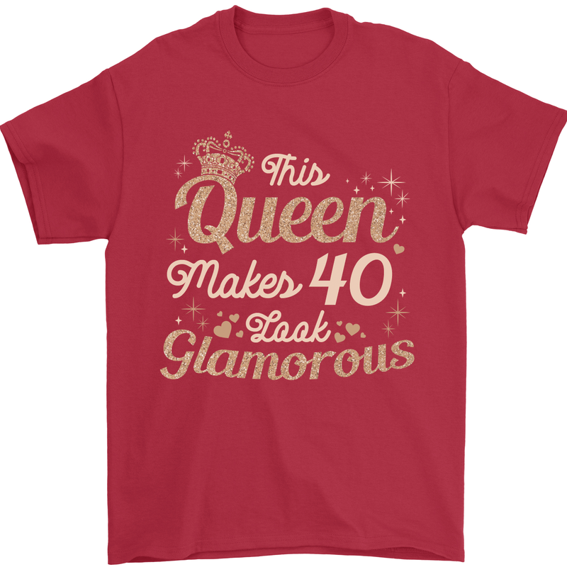 40th Birthday Queen Forty Years Old 40 Mens T-Shirt Cotton Gildan Red