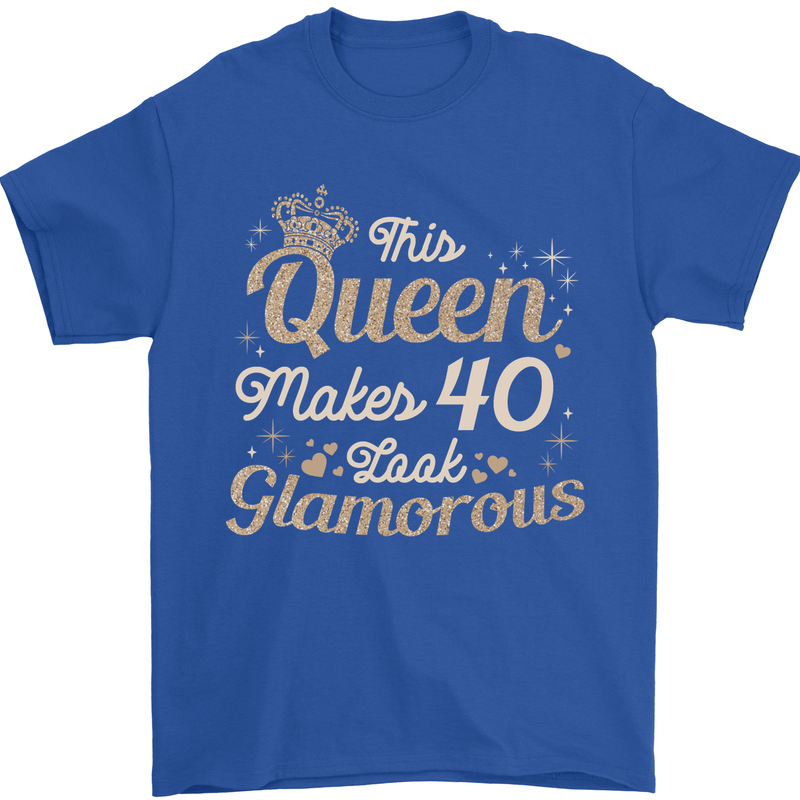 40th Birthday Queen Forty Years Old 40 Mens T-Shirt Cotton Gildan Royal Blue