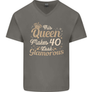 40th Birthday Queen Forty Years Old 40 Mens V-Neck Cotton T-Shirt Charcoal
