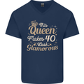 40th Birthday Queen Forty Years Old 40 Mens V-Neck Cotton T-Shirt Navy Blue