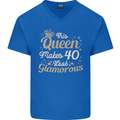40th Birthday Queen Forty Years Old 40 Mens V-Neck Cotton T-Shirt Royal Blue