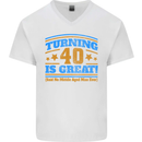 40th Birthday Turning 40 Is Great Year Old Mens V-Neck Cotton T-Shirt White