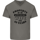 40th Wedding Anniversary 40 Year Funny Wife Mens V-Neck Cotton T-Shirt Charcoal