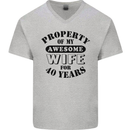 40th Wedding Anniversary 40 Year Funny Wife Mens V-Neck Cotton T-Shirt Sports Grey