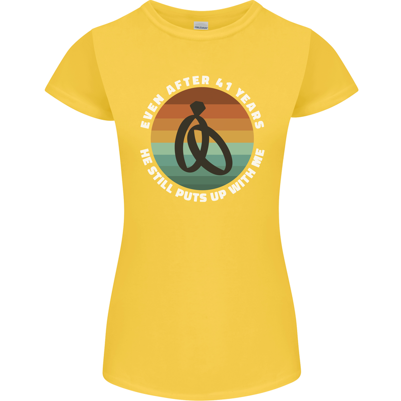 41 Year Wedding Anniversary 41st Marriage Womens Petite Cut T-Shirt Yellow