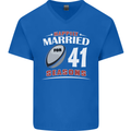 41 Year Wedding Anniversary 41st Rugby Mens V-Neck Cotton T-Shirt Royal Blue