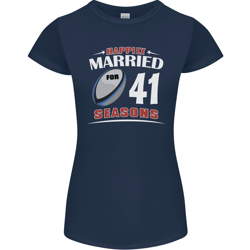 41 Year Wedding Anniversary 41st Rugby Womens Petite Cut T-Shirt Navy Blue