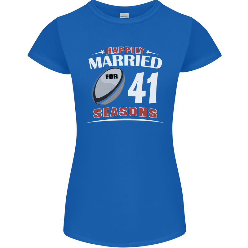 41 Year Wedding Anniversary 41st Rugby Womens Petite Cut T-Shirt Royal Blue