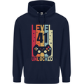 41st Birthday 41 Year Old Level Up Gamming Mens 80% Cotton Hoodie Navy Blue