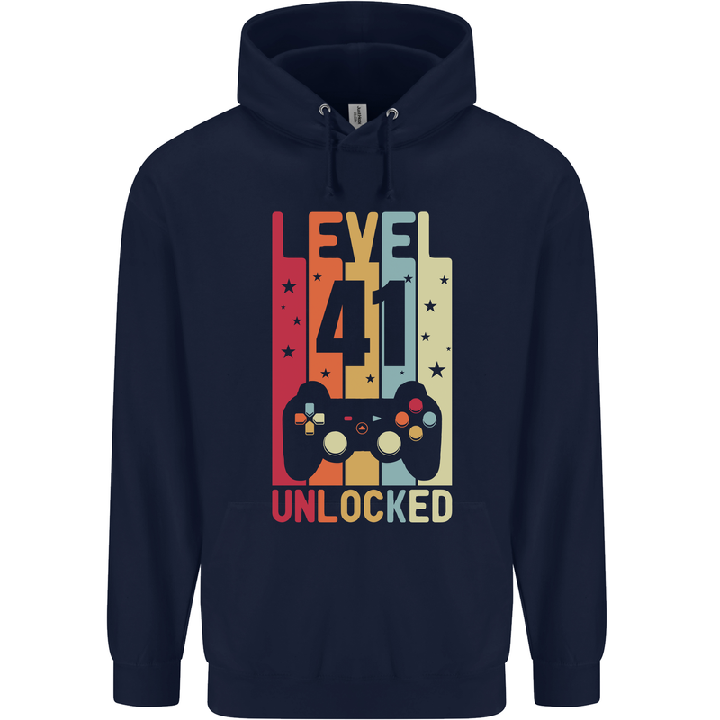 41st Birthday 41 Year Old Level Up Gamming Mens 80% Cotton Hoodie Navy Blue