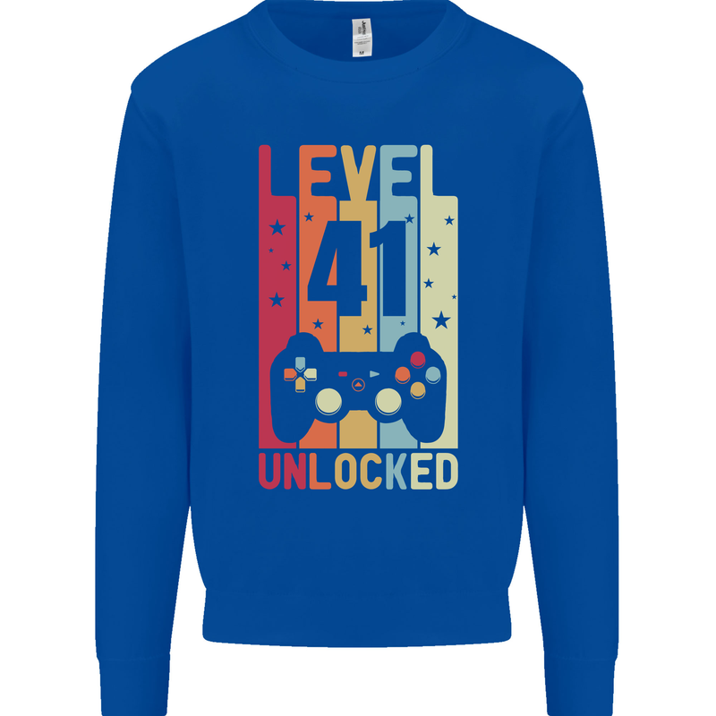 41st Birthday 41 Year Old Level Up Gamming Mens Sweatshirt Jumper Royal Blue