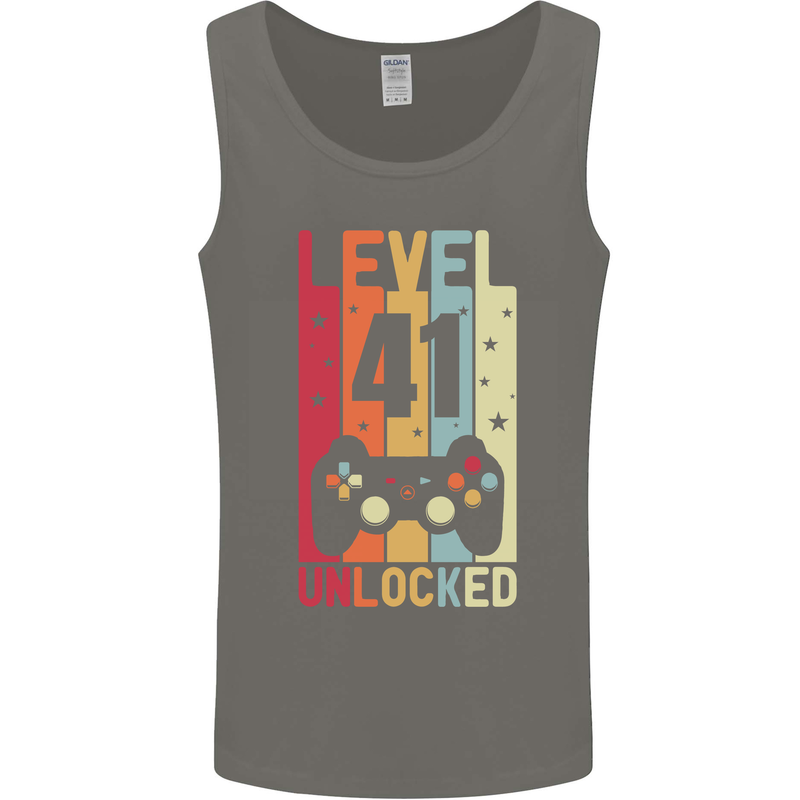 41st Birthday 41 Year Old Level Up Gamming Mens Vest Tank Top Charcoal