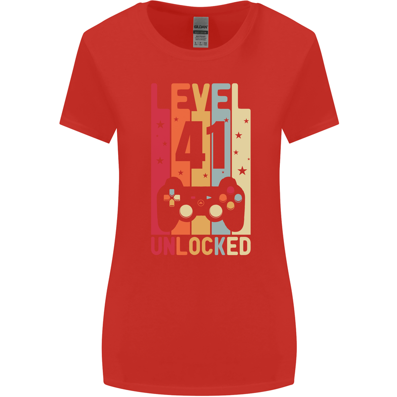 41st Birthday 41 Year Old Level Up Gamming Womens Wider Cut T-Shirt Red