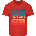 41st Birthday 41 Year Old Mens V-Neck Cotton T-Shirt Red