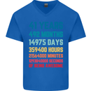41st Birthday 41 Year Old Mens V-Neck Cotton T-Shirt Royal Blue
