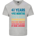 41st Birthday 41 Year Old Mens V-Neck Cotton T-Shirt Sports Grey