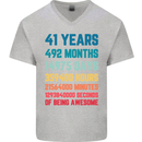 41st Birthday 41 Year Old Mens V-Neck Cotton T-Shirt Sports Grey