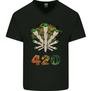 420 Herb Marijuana Weed Drugs Cannabis Mens V-Neck Cotton T-Shirt Black