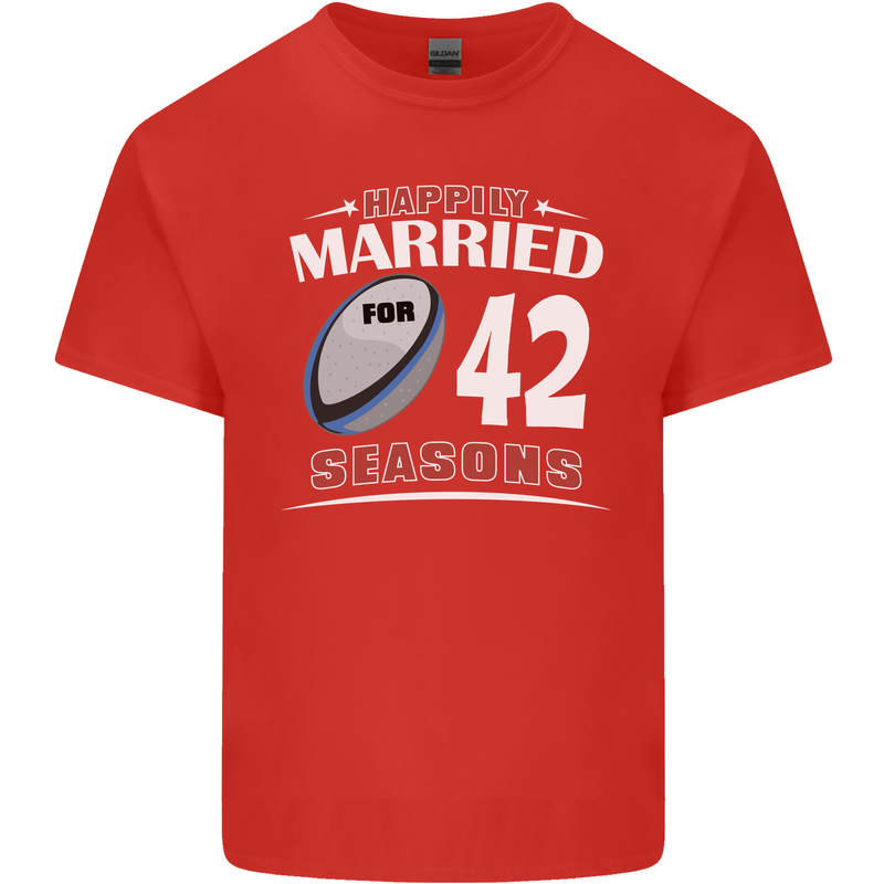 42 Year Wedding Anniversary 42nd Rugby Mens Cotton T-Shirt Tee Top Red