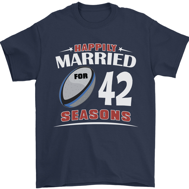 42 Year Wedding Anniversary 42nd Rugby Mens T-Shirt 100% Cotton Navy Blue