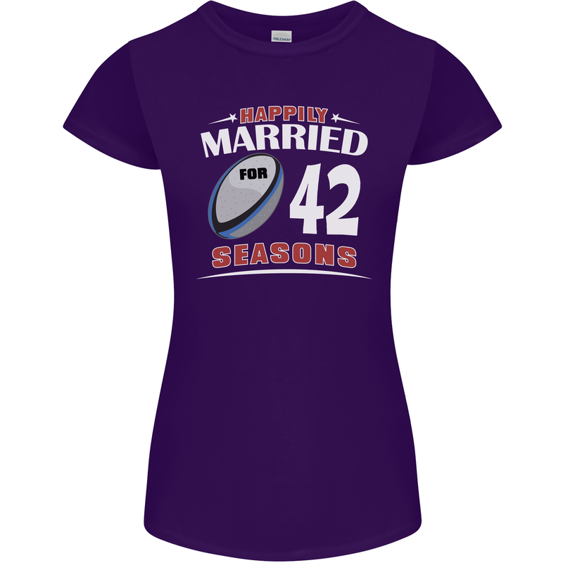 42 Year Wedding Anniversary 42nd Rugby Womens Petite Cut T-Shirt Purple