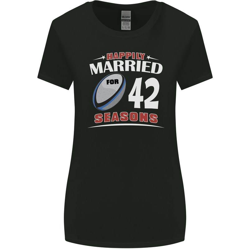 42 Year Wedding Anniversary 42nd Rugby Womens Wider Cut T-Shirt Black