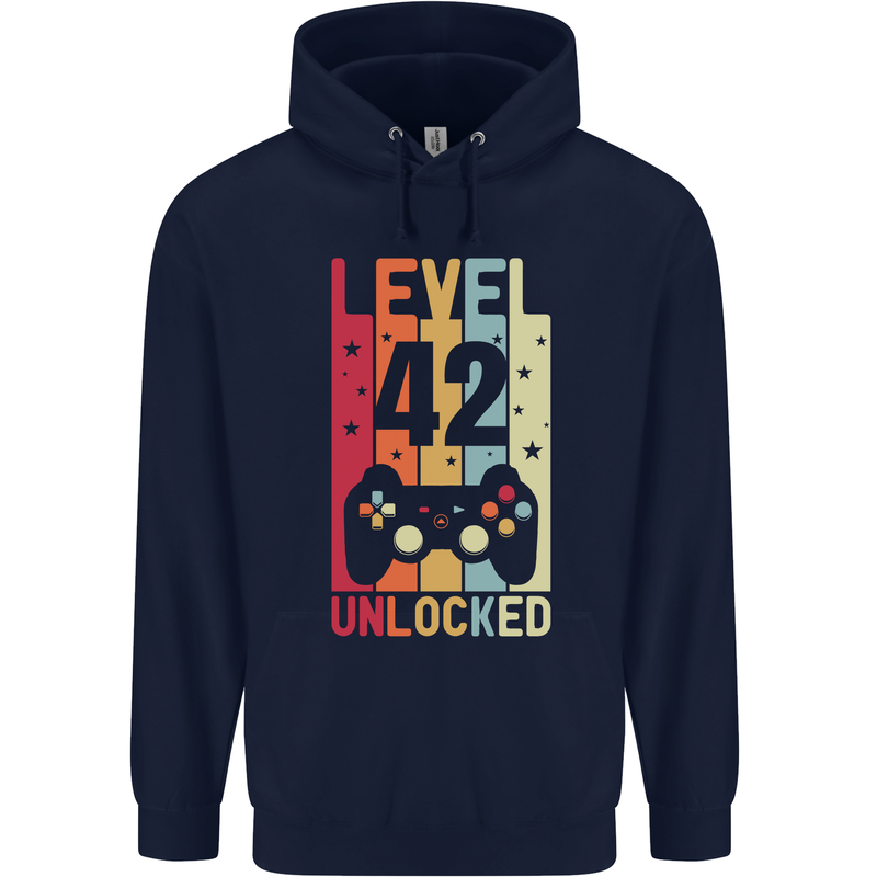 42nd Birthday 42 Year Old Level Up Gamming Mens 80% Cotton Hoodie Navy Blue